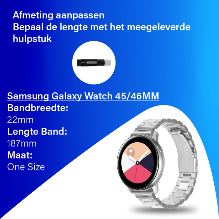 JVS Products Bandje geschikt voor Samsung Galaxy Watch 45/46MM - Geschikt voor Samsung Galaxy Watch 1/3/Gear S3 Classic/Gear S3 Frontier - Maat One Size - Horlogebandje - Metaal - Zilver