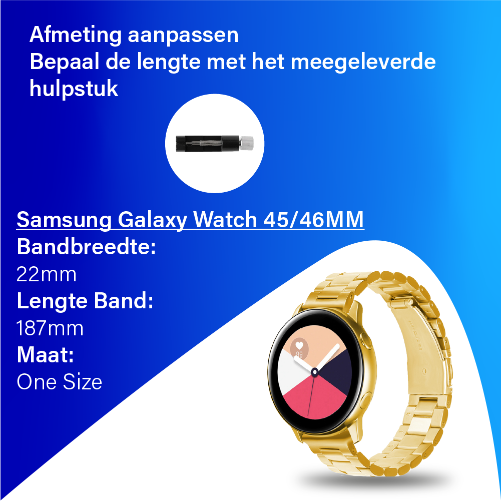 JVS Products Bandje geschikt voor Samsung Galaxy Watch 45/46MM - Geschikt voor Samsung Galaxy Watch 1/3/Gear S3 Classic/Gear S3 Frontier - Maat One Size - Horlogebandje - Metaal - Goud