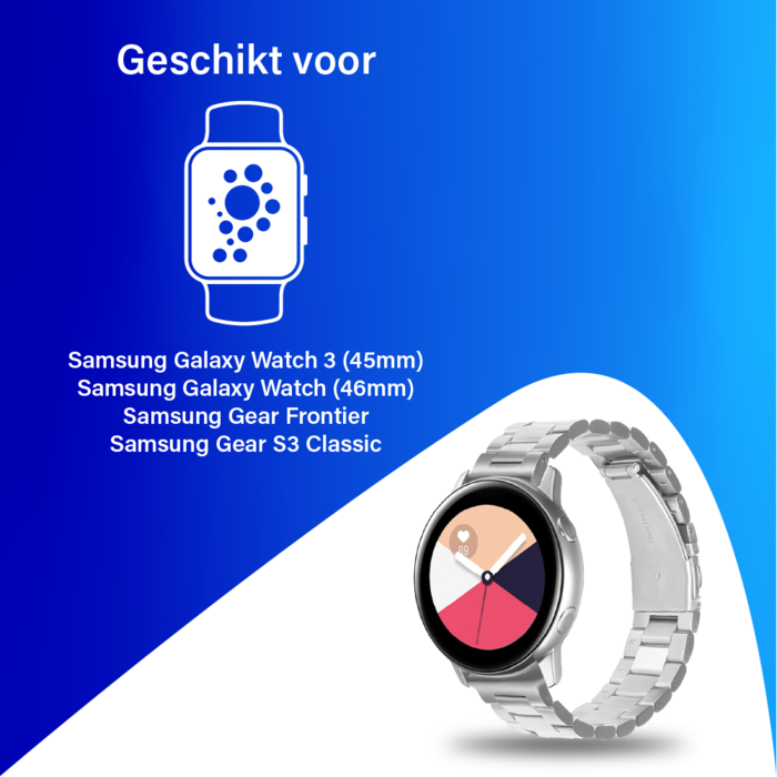 JVS Products Bandje geschikt voor Samsung Galaxy Watch 45/46MM - Geschikt voor Samsung Galaxy Watch 1/3/Gear S3 Classic/Gear S3 Frontier - Maat One Size - Horlogebandje - Metaal - Zilver