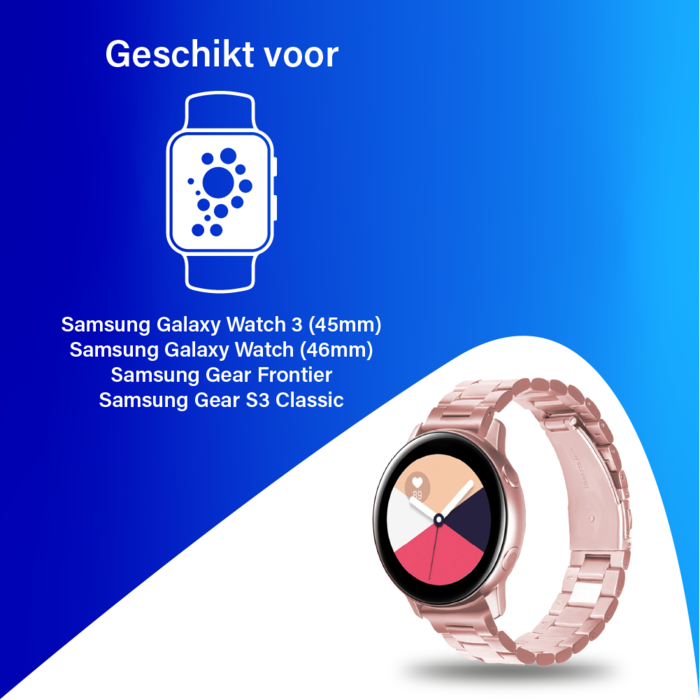 JVS Products Bandje geschikt voor Samsung Galaxy Watch 45/46MM - Geschikt voor Samsung Galaxy Watch 1/3/Gear S3 Classic/Gear S3 Frontier - Maat One Size - Horlogebandje - Metaal - Roze