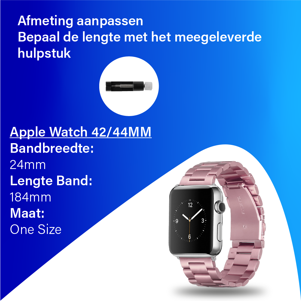JVS Products Bandje geschikt voor Apple Watch 42/44MM - Geschikt voor Series 1/2/3/4/5/6/7/8/9/SE/Ultra 1&2 - Maat One Size - Horlogebandje - Metaal - Roze