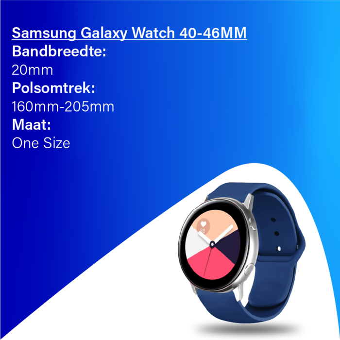 JVS Products Bandje geschikt voor Samsung Galaxy Watch 40/41/42/44/45/46MM - Geschikt voor Samsung Galaxy Watch 1/2/3/4/5/6/7/Classic Watch 4/Watch 5 Pro/Watch 6 Classic/Watch Active/Watch Active 2 - Maat One Size - Horlogebandje - Siliconen - Donkerblauw