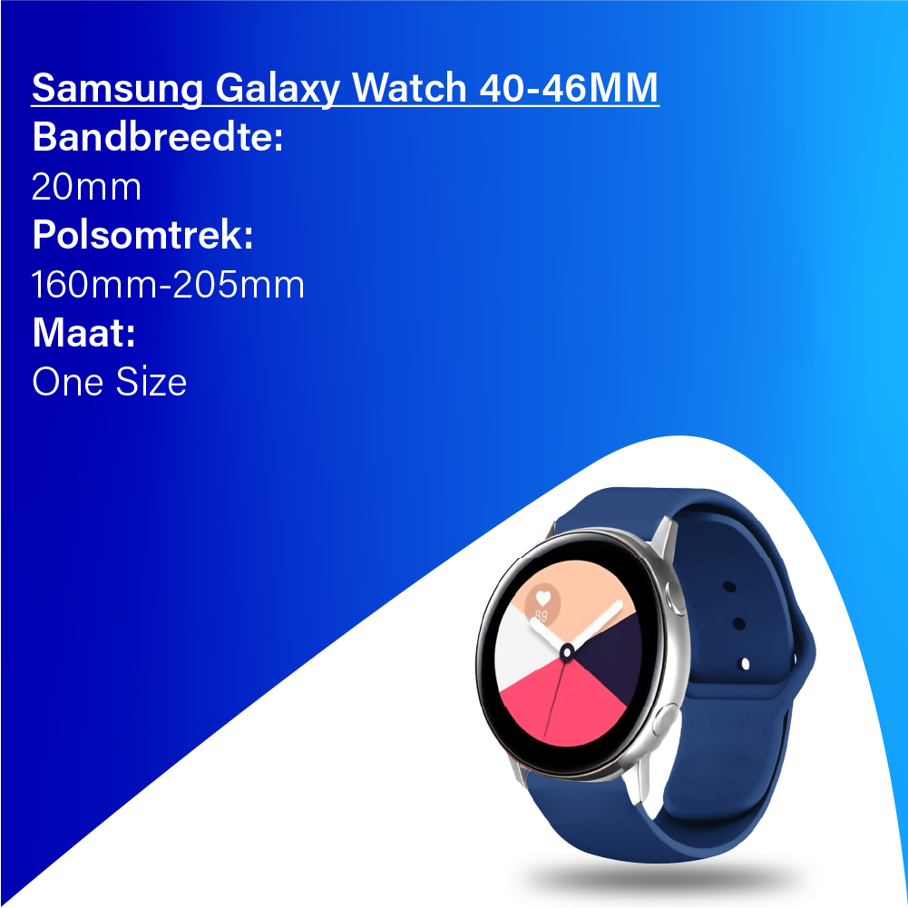 JVS Products Bandje geschikt voor Samsung Galaxy Watch 40/41/42/44/45/46MM - Geschikt voor Samsung Galaxy Watch 1/2/3/4/5/6/7/Classic Watch 4/Watch 5 Pro/Watch 6 Classic/Watch Active/Watch Active 2 - Maat One Size - Horlogebandje - Siliconen - Donkerblauw