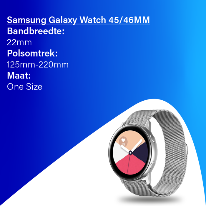 JVS Products Bandje geschikt voor Samsung Galaxy Watch 45/46MM - Geschikt voor Samsung Galaxy Watch 1/3/Gear S3 Classic/Gear S3 Frontier - Maat One Size - Horlogebandje - Milanees - Zilver
