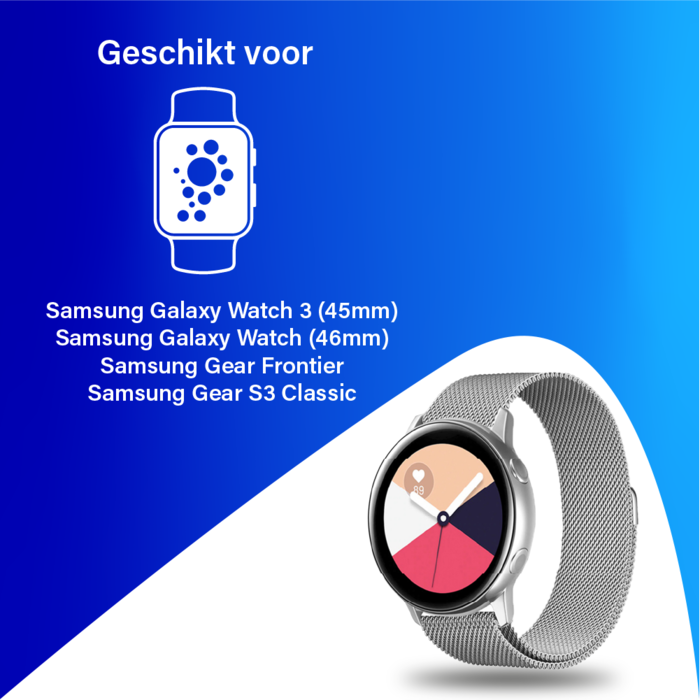 JVS Products Bandje geschikt voor Samsung Galaxy Watch 45/46MM - Geschikt voor Samsung Galaxy Watch 1/3/Gear S3 Classic/Gear S3 Frontier - Maat One Size - Horlogebandje - Milanees - Zilver