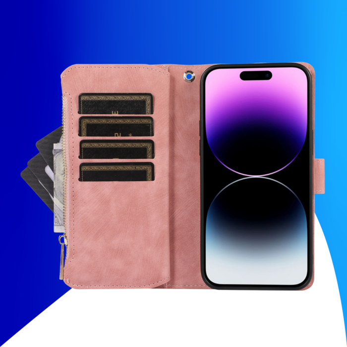 JVS Products iPhone 15 Pro Max hoesje - Bookcase - Pasjeshouder - Portemonnee - Koord - Kunstleer - Roze