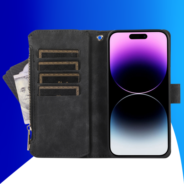 JVS Products iPhone 15 Pro hoesje - Bookcase - Pasjeshouder - Portemonnee - Koord - Kunstleer - Zwart