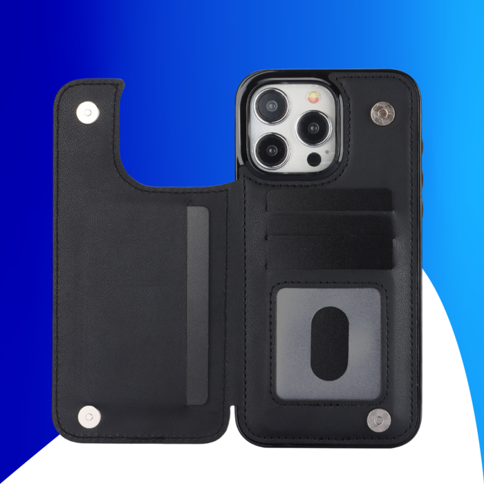 JVS Products iPhone 14 Pro hoesje - Backcover - Pasjeshouder - Kunstleer - Zwart