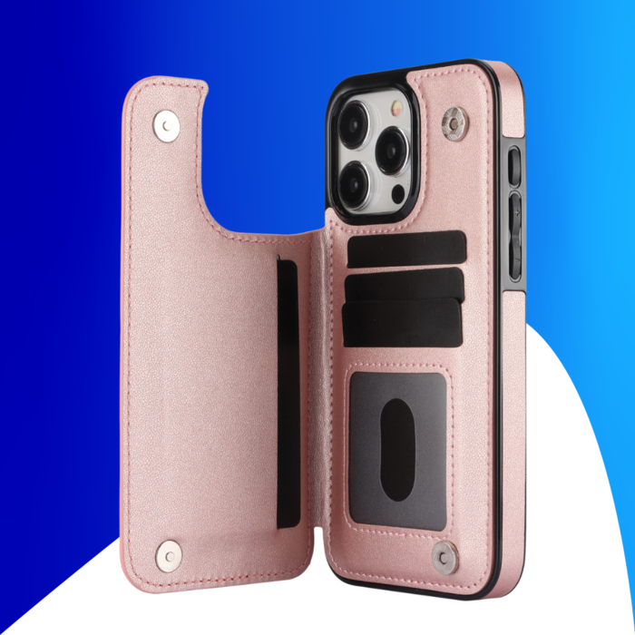 JVS Products iPhone 13 Pro Max hoesje - Backcover - Pasjeshouder - Kunstleer - Rose Goud