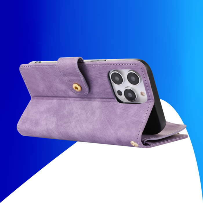 JVS Products iPhone 14 Pro Max hoesje - Bookcase - Pasjeshouder - Portemonnee - Koord - Kunstleer - Paars