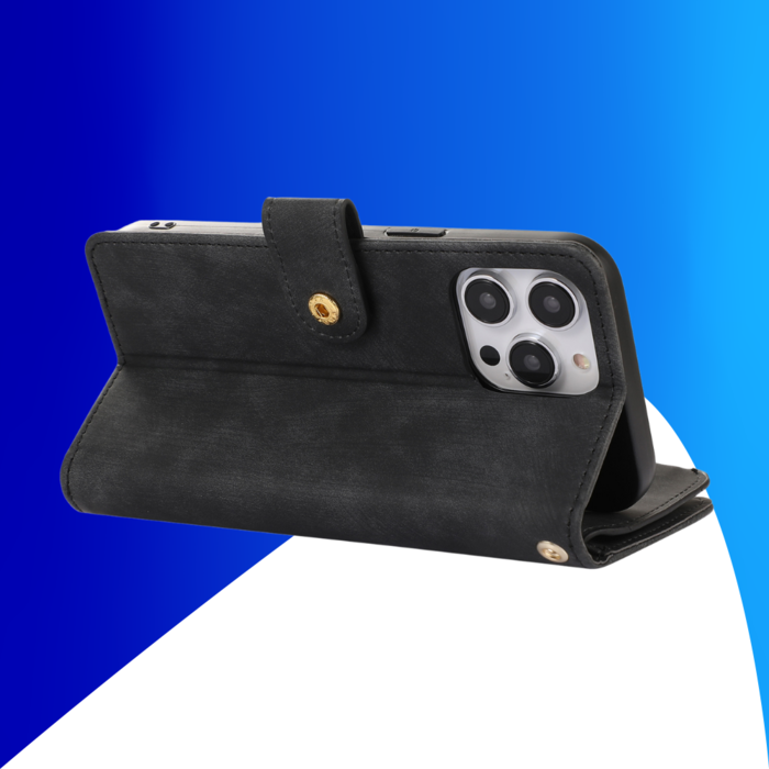 JVS Products Samsung Galaxy A52 hoesje - Bookcase - Pasjeshouder - Portemonnee - Koord - Kunstleer - Zwart