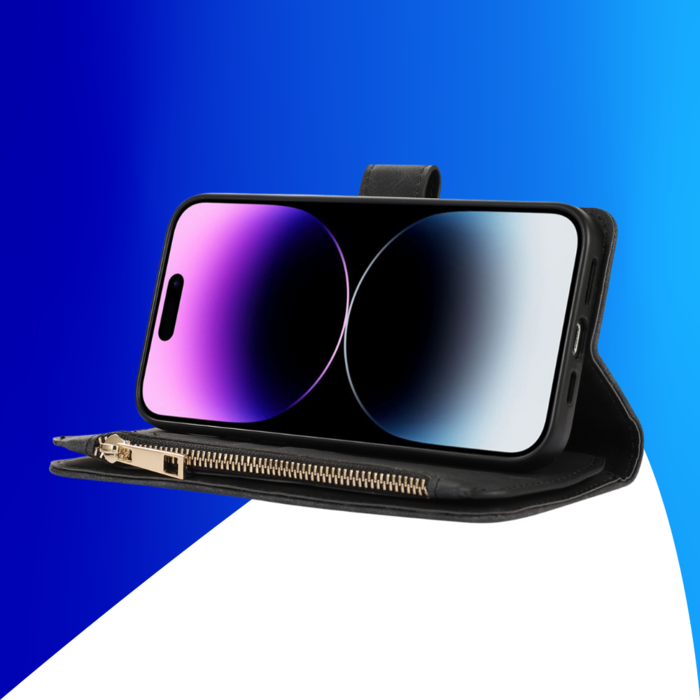 JVS Products iPhone XS hoesje - Bookcase - Pasjeshouder - Portemonnee - Koord - Kunstleer - Zwart