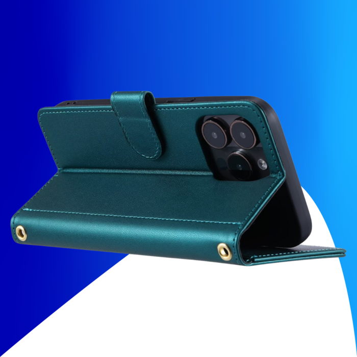 JVS Products iPhone 13 Mini hoesje - Bookcase - Pasjeshouder - Koord - Kunstleer - Groen