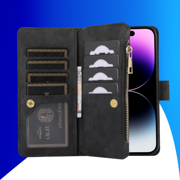JVS Products Samsung Galaxy S21 Plus hoesje - Bookcase - Pasjeshouder - Portemonnee - Koord - Kunstleer - Zwart