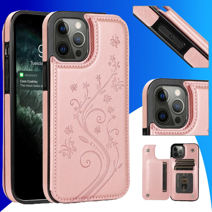 JVS Products Samsung Galaxy S24 hoesje - Backcover - Pasjeshouder - Portemonnee - Bloemenprint - Kunstleer - Rose Goud