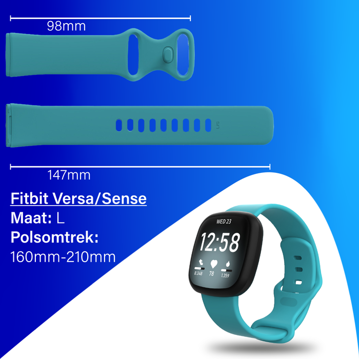 JVS Products Bandje geschikt voor Fitbit Versa/Sense - Geschikt voor Fitbit Sense 1/2/ Fitbit Versa 3/4 - Maat L - Horlogebandje - Siliconen - Lichtblauw