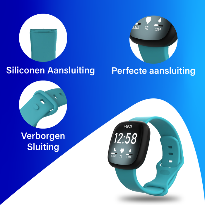JVS Products Bandje geschikt voor Fitbit Versa/Sense - Geschikt voor Fitbit Sense 1/2/ Fitbit Versa 3/4 - Maat L - Horlogebandje - Siliconen - Lichtblauw
