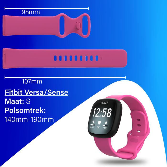 JVS Products Bandje geschikt voor Fitbit Versa/Sense - Geschikt voor Fitbit Sense 1/2/ Fitbit Versa 3/4 - Maat S - Horlogebandje - Siliconen - Roze