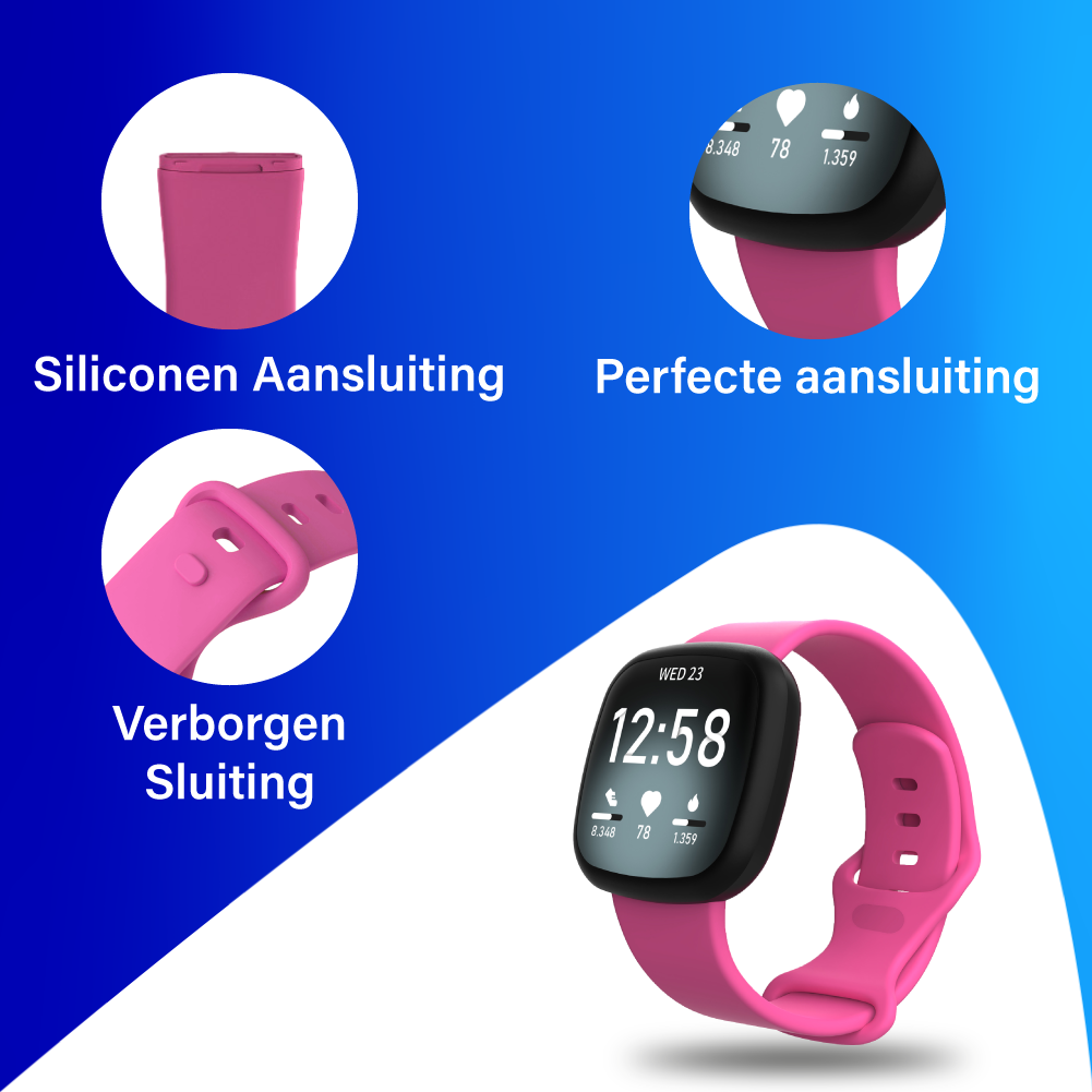 JVS Products Bandje geschikt voor Fitbit Versa/Sense - Geschikt voor Fitbit Sense 1/2/ Fitbit Versa 3/4 - Maat S - Horlogebandje - Siliconen - Roze