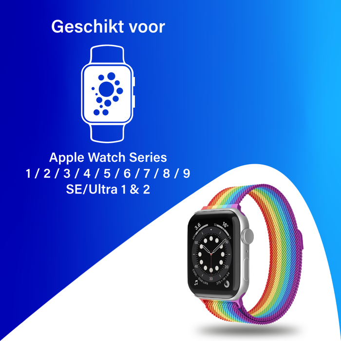 JVS Products Bandje geschikt voor Apple Watch 42/44MM - Geschikt voor Series 1/2/3/4/5/6/7/8/9/SE/Ultra 1&2 - Maat One Size - Horlogebandje - Milanees - Regenboog