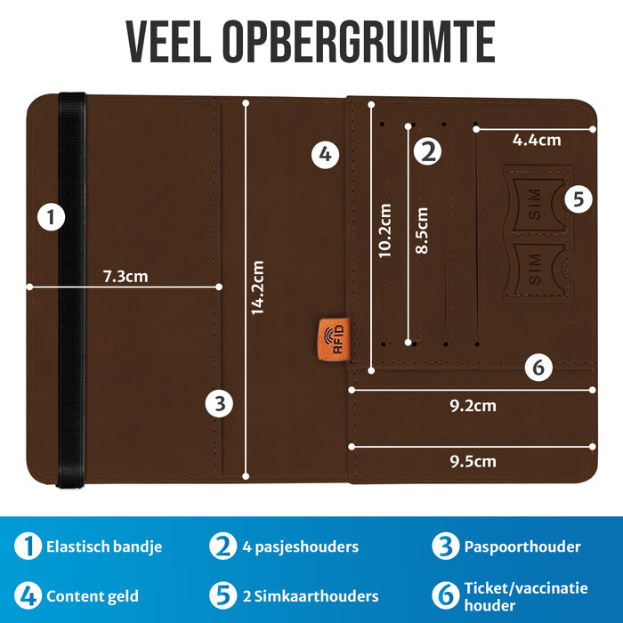 JVS Products Paspoort hoesje - Paspoorthouder - Paspoort cover  - RFID - Kunstleer - Bruin