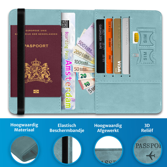JVS Products Paspoort hoesje - Paspoorthouder - Paspoort cover  - RFID - Kunstleer - Lichtblauw