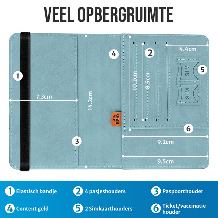 JVS Products Paspoort hoesje - Paspoorthouder - Paspoort cover  - RFID - Kunstleer - Lichtblauw