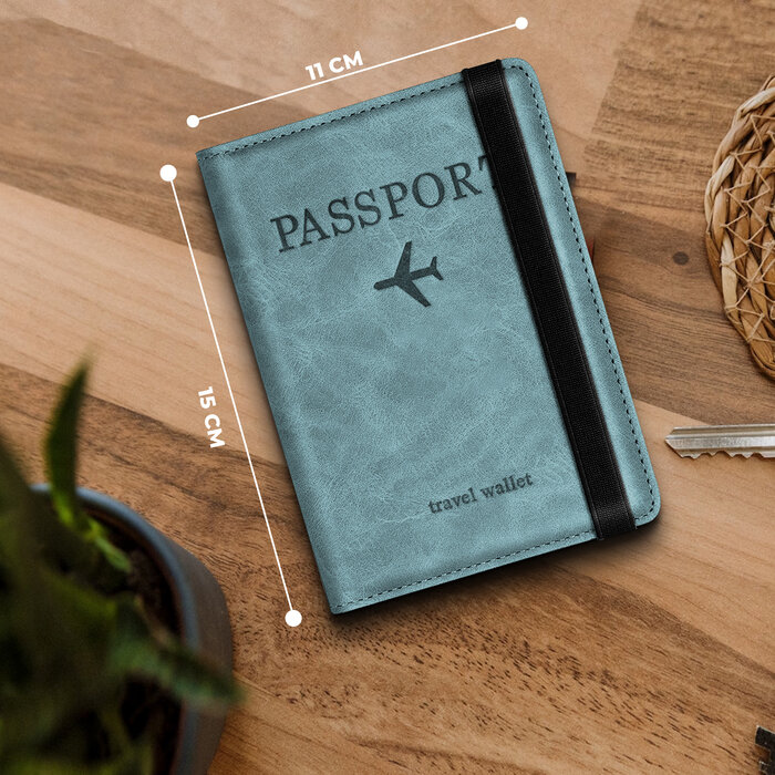 JVS Products Paspoort hoesje - Paspoorthouder - Paspoort cover  - RFID - Kunstleer - Lichtblauw