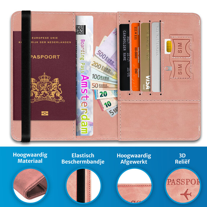 JVS Products Paspoort hoesje - Paspoorthouder - Paspoort cover - RFID - Kunstleer - Roze