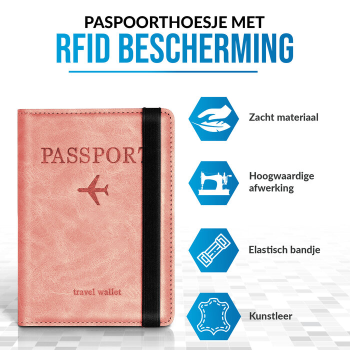 JVS Products Paspoort hoesje - Paspoorthouder - Paspoort cover - RFID - Kunstleer - Roze