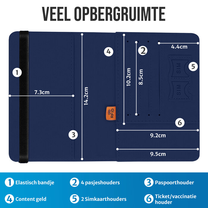 JVS Products Paspoort hoesje - Paspoorthouder - Paspoort cover  - RFID - Kunstleer - Blauw