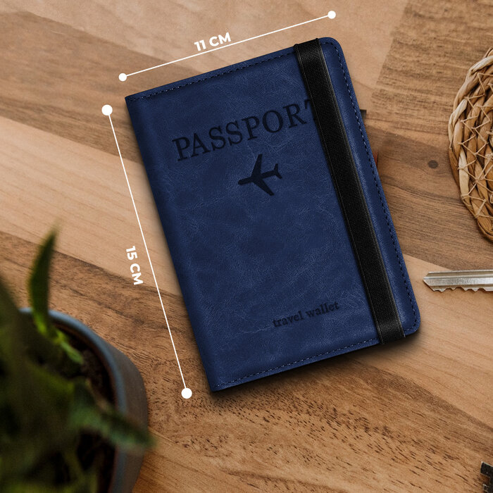 JVS Products Paspoort hoesje - Paspoorthouder - Paspoort cover  - RFID - Kunstleer - Blauw