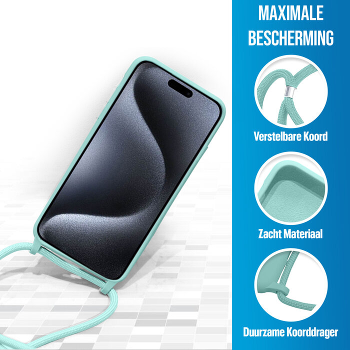 JVS Products iPhone 15 hoesje -  Backcover -  Koord -  Softcase -  Flexibel -  TPU -  Mintgroen