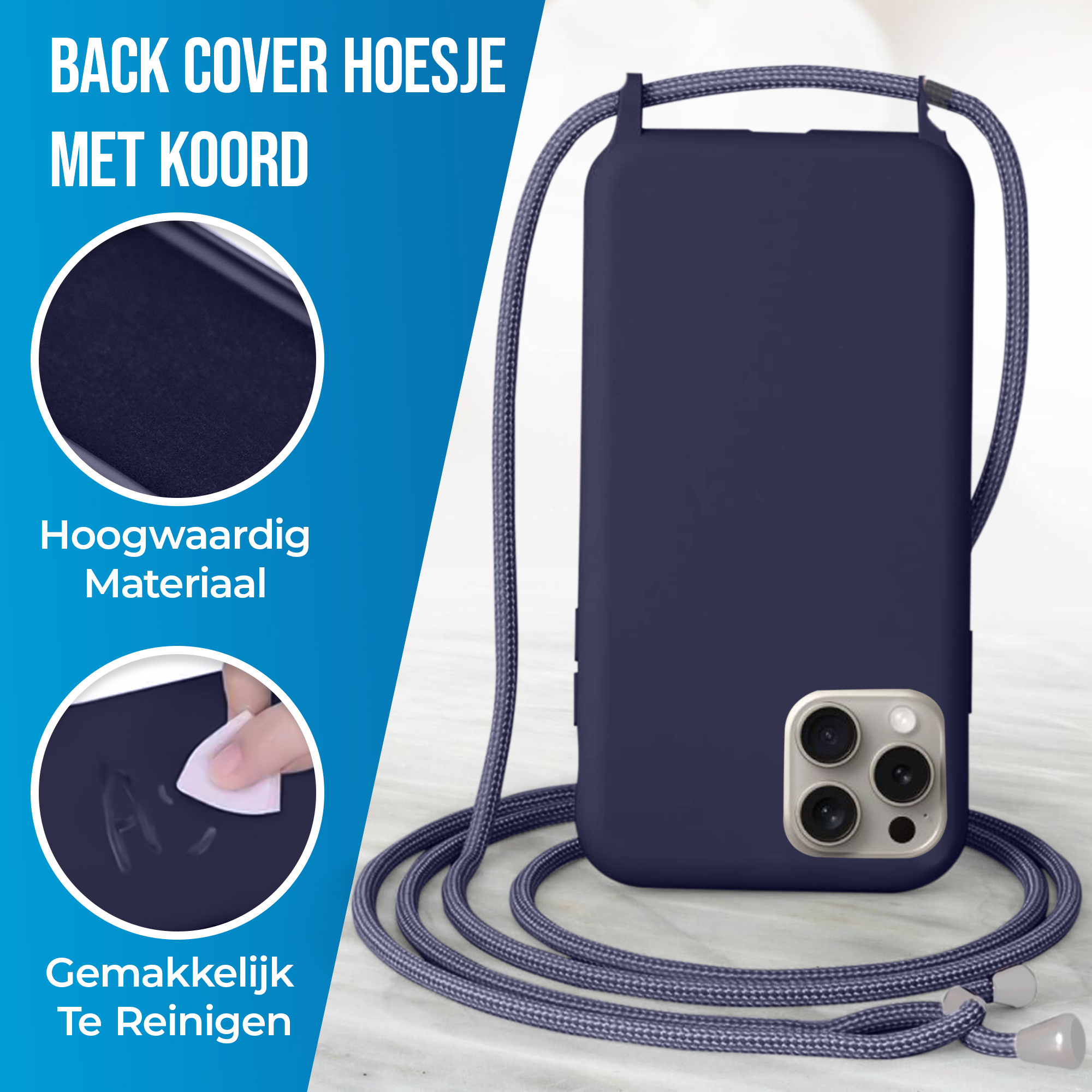 JVS Products iPhone 15 Plus hoesje -  Backcover -  Koord -  Softcase -  Flexibel -  TPU -  Paars