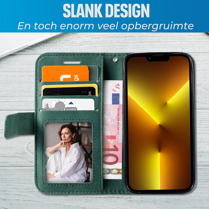 JVS Products iPhone 15 Plus hoesje -  Bookcase -  Pasjeshouder -  Portemonnee -  Patroon -  Kunstleer -  Groen