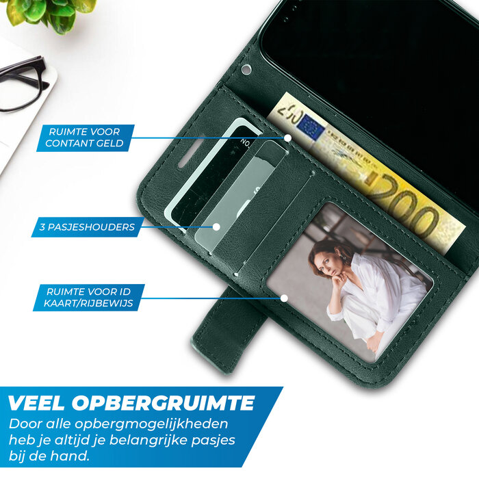 JVS Products iPhone 15 Plus hoesje -  Bookcase -  Pasjeshouder -  Portemonnee -  Patroon -  Kunstleer -  Groen