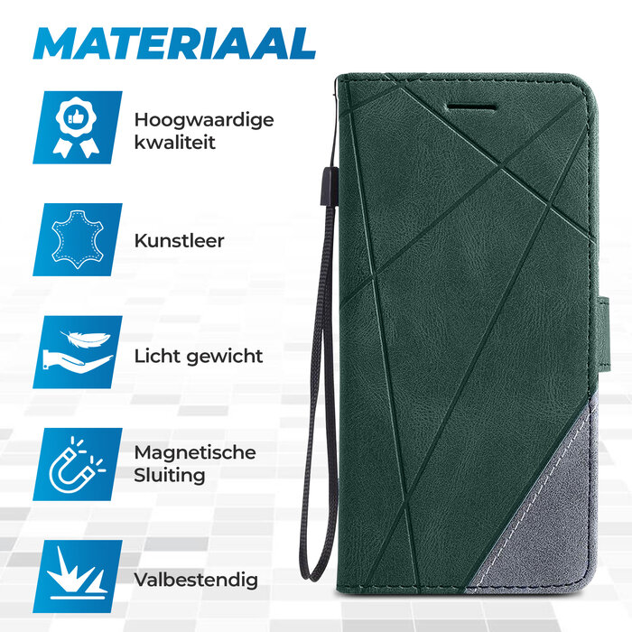 JVS Products iPhone 15 Plus hoesje -  Bookcase -  Pasjeshouder -  Portemonnee -  Patroon -  Kunstleer -  Groen