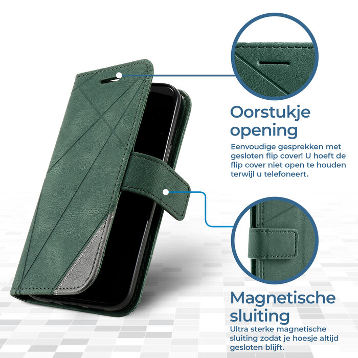 JVS Products iPhone 15 Plus hoesje -  Bookcase -  Pasjeshouder -  Portemonnee -  Patroon -  Kunstleer -  Groen