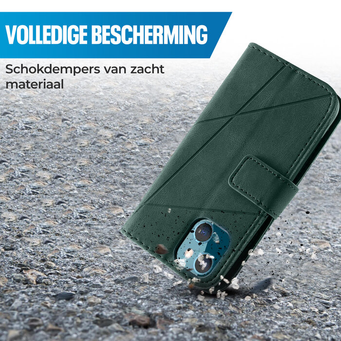 JVS Products iPhone 15 Plus hoesje -  Bookcase -  Pasjeshouder -  Portemonnee -  Patroon -  Kunstleer -  Groen
