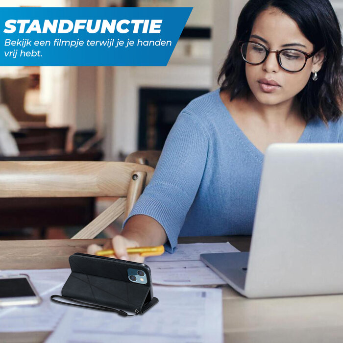 JVS Products OPPO A57 hoesje - Bookcase - Pasjeshouder - Portemonnee - Patroon - Kunstleer - Zwart