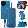 iPhone 15 hoesje -  Bookcase -  Koord -  Pasjeshouder -  Portemonnee -  Bloemenpatroon -  Kunstleer -  Blauw