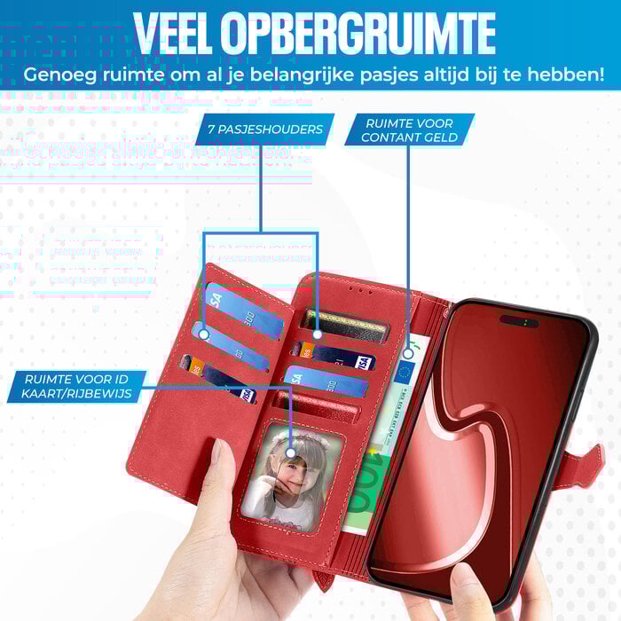 JVS Products iPhone 13 Pro Max hoesje - Bookcase - Koord - Pasjeshouder - Portemonnee - Bloemenpatroon - Kunstleer - Rood