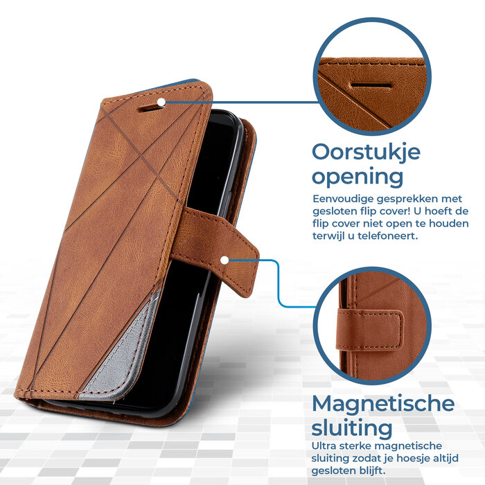 JVS Products OPPO Find X3 Neo hoesje - Bookcase - Pasjeshouder - Portemonnee - Patroon - Kunstleer - Bruin