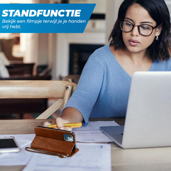 JVS Products Samsung Galaxy S22 hoesje - Bookcase - Pasjeshouder - Portemonnee - Patroon - Kunstleer - Bruin