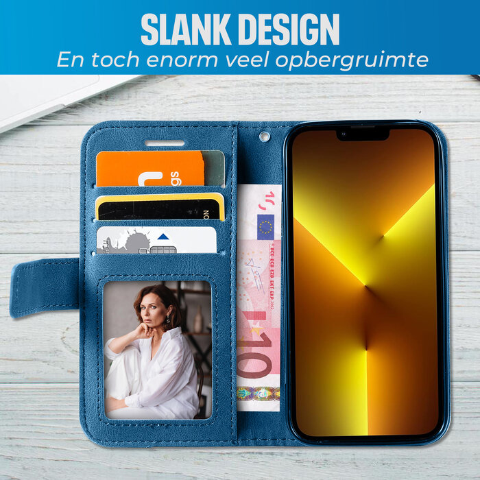 JVS Products iPhone 15 Plus hoesje -  Bookcase -  Pasjeshouder -  Portemonnee -  Patroon -  Kunstleer -  Blauw