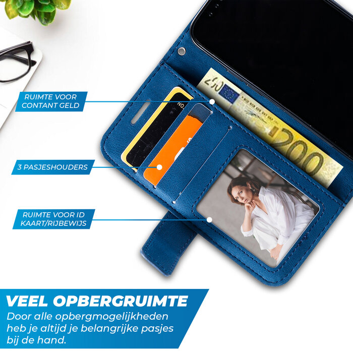 JVS Products iPhone 15 Plus hoesje -  Bookcase -  Pasjeshouder -  Portemonnee -  Patroon -  Kunstleer -  Blauw