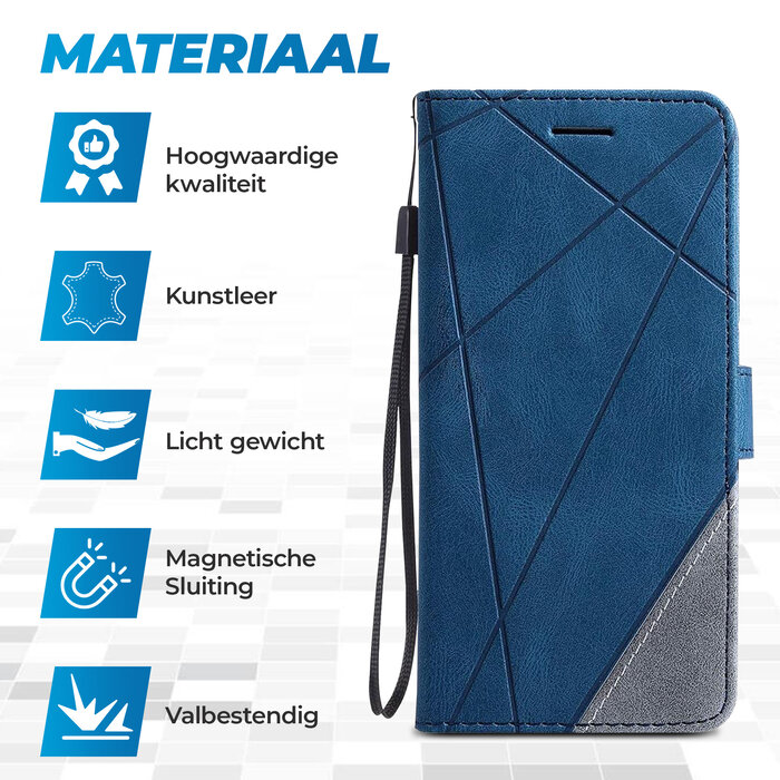JVS Products iPhone 15 Plus hoesje -  Bookcase -  Pasjeshouder -  Portemonnee -  Patroon -  Kunstleer -  Blauw