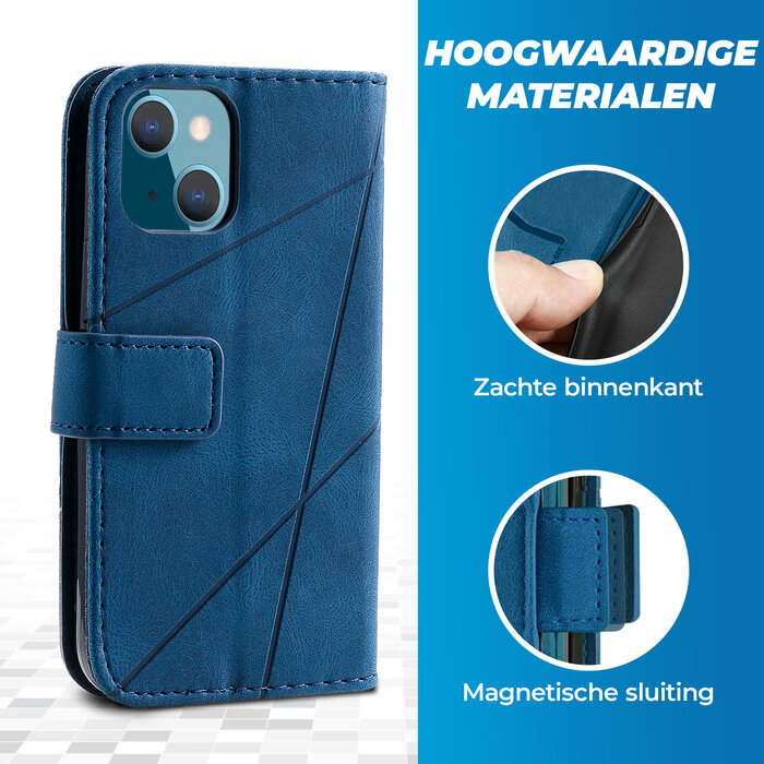 JVS Products iPhone 15 Plus hoesje -  Bookcase -  Pasjeshouder -  Portemonnee -  Patroon -  Kunstleer -  Blauw