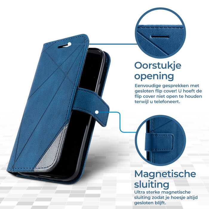 JVS Products iPhone 15 Plus hoesje -  Bookcase -  Pasjeshouder -  Portemonnee -  Patroon -  Kunstleer -  Blauw