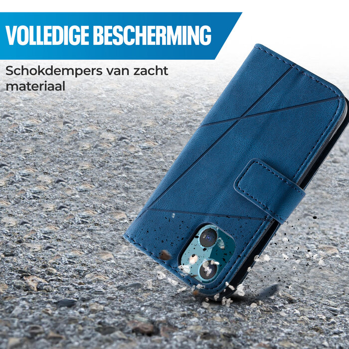 JVS Products iPhone 15 Plus hoesje -  Bookcase -  Pasjeshouder -  Portemonnee -  Patroon -  Kunstleer -  Blauw